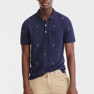 J. Crew Men's L Slim Stretch Pique Polo Shirt Firecracker Embroidery Navy FLAW
